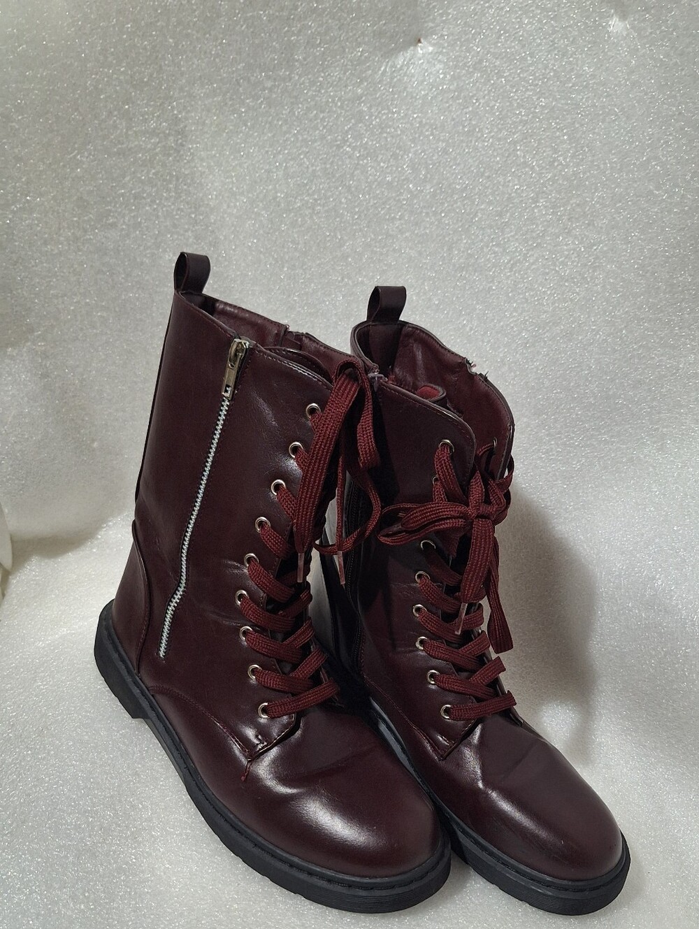 Women’s Burgundy Lace-Up Combat Boots - Unbranded